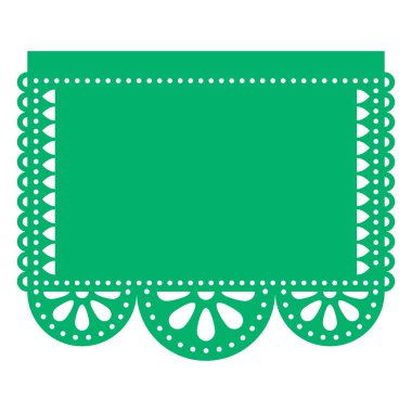 Papel Picado 'nun yeşil şablon tasarımı. Meksiko' daki parti çelenklerinden esinlenilmiş boş metin alanı.