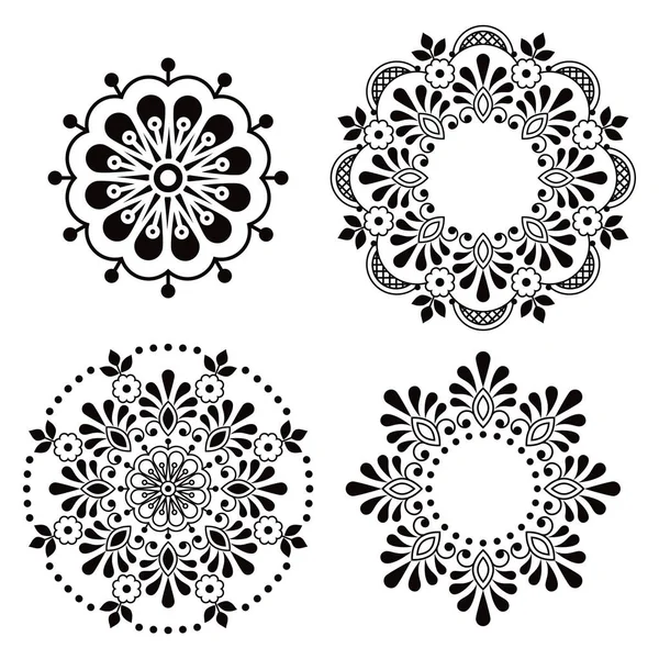 Skandinav Çiçek Desenli Mandala Tasarım Koleksiyonu Dantel Işlemeli Siyah Beyaz — Stok Vektör