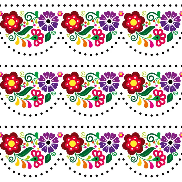 Mexicaanse Bloemen Naadloze Vector Patroon Met Retro Textiel Stof Print — Stockvector