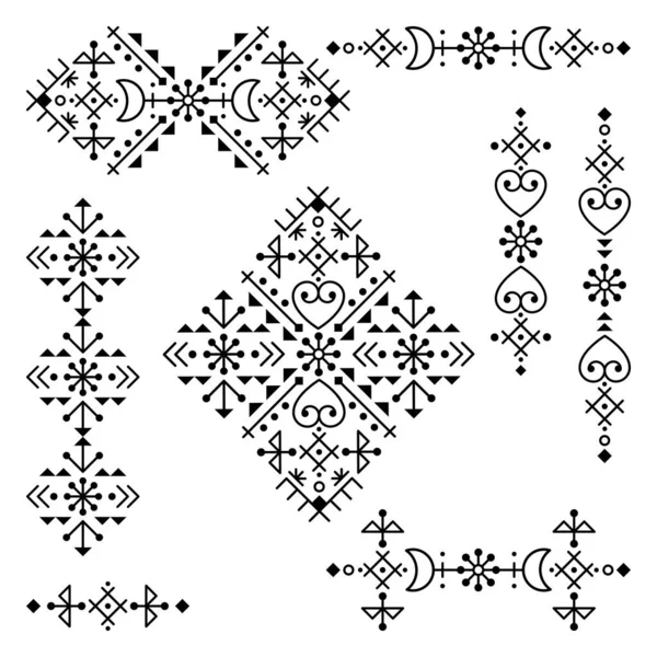 Nordic Icelandic Style Geometry Tribal Line Art Vector Black White — 스톡 벡터