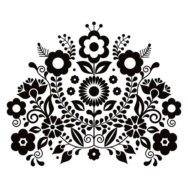 メキシコの伝統的な刺繍スタイルベクトル花花束のデザイン 黒と白のメキシコからの民俗芸術に触発された装飾 — ストックベクタ