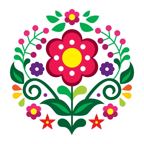 Mexikói Népművészeti Stílus Vektor Mandala Minta Virágokkal Élénk Kerek Design — Stock Vector