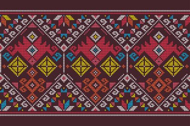 Yakan dokuması ilhamlı vektörsüz uzun şablon - Filipin geleneksel geometrik tekstil veya kumaş baskı tasarımı
