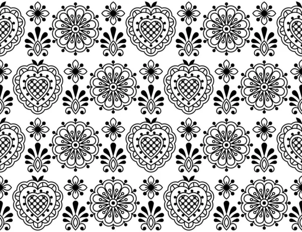 北欧の花の民俗芸術の概要ベクトルシームレスタイルパターン 装飾繊維や白と黒のスウェーデンからの刺繍の装飾に触発ファブリックプリントデザイン — ストックベクタ