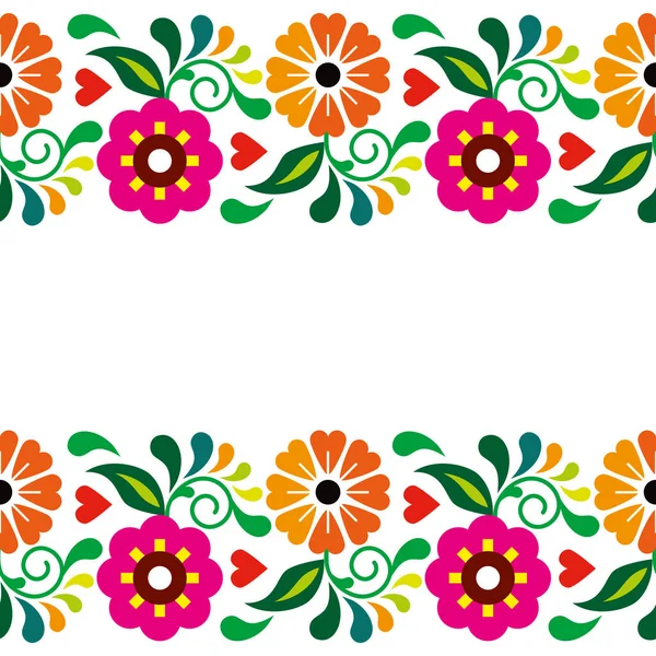 メキシコの伝統的な刺繍に触発されたメキシコの民俗芸術スタイルのベクトルの花のデザイン レトロなカラフルなグリーティングカードとシームレスなパターン — ストックベクタ