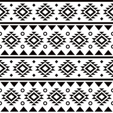 Aztek kabilesi geometrik kusursuz vektör deseni, Navajo soyut tasarımı siyah ve beyaz