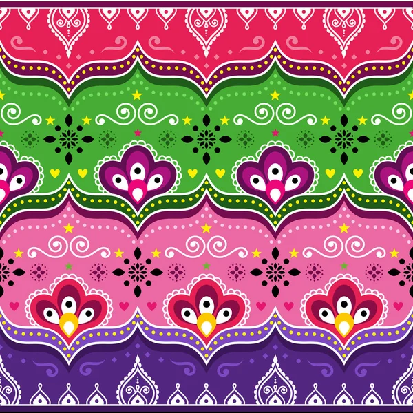 パキスタンやインドのトラックアートベクトルシームレスなパターンで花 ジングルトラック鮮やかな花のデザイン — ストックベクタ