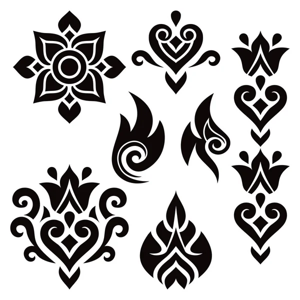 Тайские Векторные Элементы Традиционного Дизайна Цветами Сердечками Сапфирами Этнический Декоративный — стоковый вектор