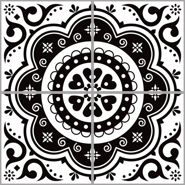Мексиканская Плитка Талавера Вектор Бесшовный Узор Цветочным Геометрическим Мотивом Фон — стоковый вектор