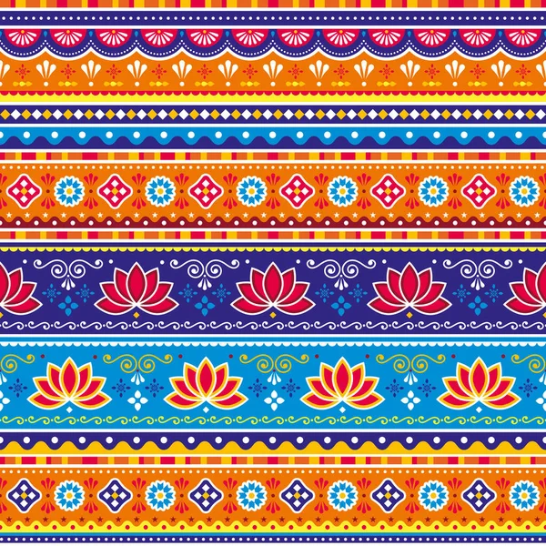 巴基斯坦或印度卡车艺术矢量无缝独特的图案与莲花 装饰墙纸 纺织品或织物印花设计 — 图库矢量图片