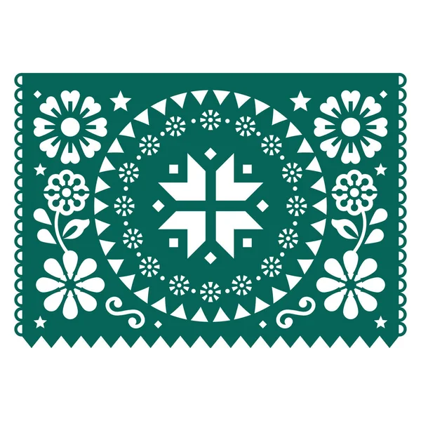 圣诞纸片皮卡多矢量模板设计与雪花 星星和花绿色墨西哥党的花环剪纸装饰白色背景 — 图库矢量图片