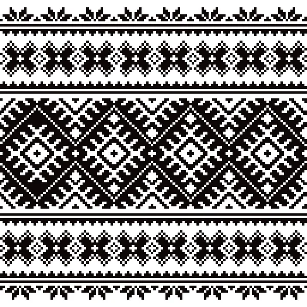 Украинский Вышиванка Вектор Бесшовного Сшивания Черном Белом Фоне Традиционный Орнамент — стоковый вектор