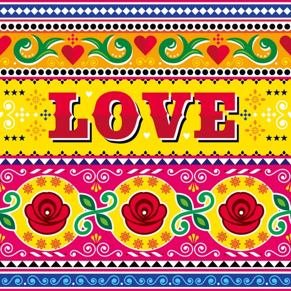 パキスタンとインドのベクトルの愛のパターンやバラとバレンタインデーのグリーティングカード Diwali活気のある装飾 — ストックベクタ