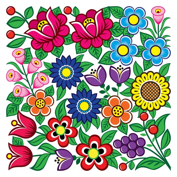 Zalipie民俗芸術ポーランドのベクトル花とグリーティングカードのデザイン 正方形の花のパターン — ストックベクタ