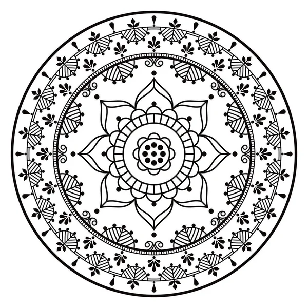 Scandinavische Mandala Met Bloemen Bladeren Vector Borduurwerk Folk Art Stijl — Stockvector