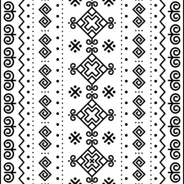 Ukrayna Hutsolos Pysanky vektörsüz desenli yıldızlar ve geometrik dikey şekiller, halk sanatı Paskalya yumurtaları siyah beyaz tekrarlanan tasarım