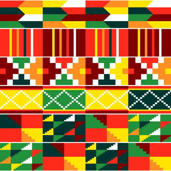 Kente African部落病媒无缝纺织品几何图案 传统的恩文托马泥布样式来自加纳 非洲黄色 红色和绿色 免版税图库矢量图片