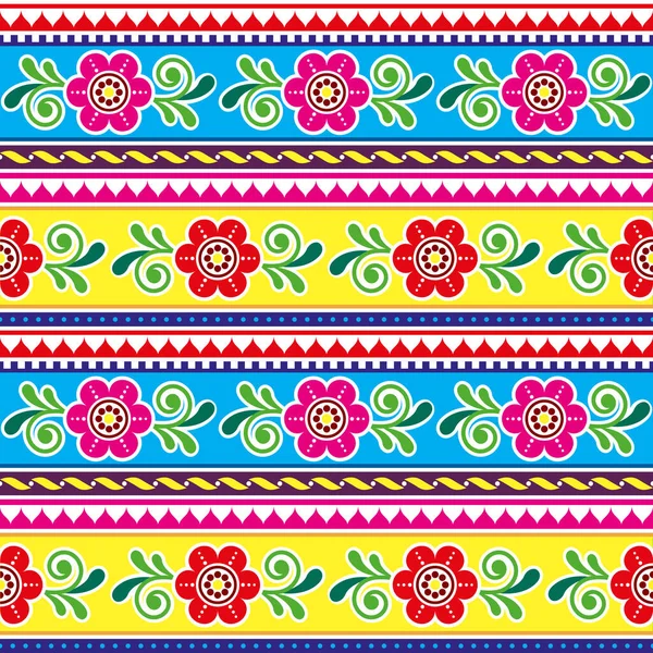 巴基斯坦或印度卡车艺术矢量无缝图案与花卉和叶子 装饰墙纸 纺织品或织物印花设计 免版税图库插图