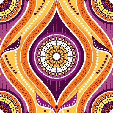 Afrika ağdası ya da Ankara vektörsüz desen, çiçek mandalalı Batik tekstil tasarımı - Kenya, Batı ve Orta Afrika 'dan geleneksel süs