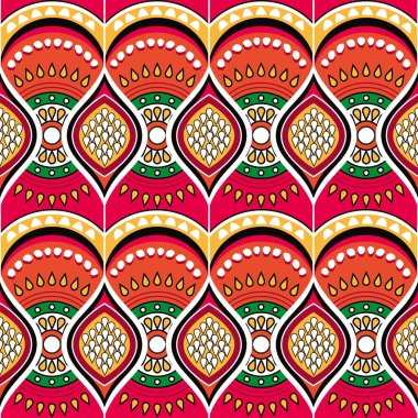 Geometrik şekilli Afrika balmumu veya Ankara vektörsüz desen, çiçekli Afrika halk sanatı Batik tekstil tasarımı 