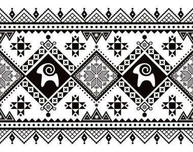 Paskalya yumurtalarının dizaynı Ukrayna 'nın kusursuz uzun yatay desenli keçi ve yıldızlı tasarımı, Paskalya yumurtaları tekrarlanan tasarımı siyah ve beyaz Hutsul Pisanky.