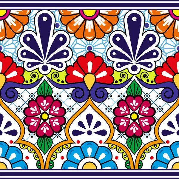 Мексиканская Керамика Талавера Керамика Вдохновили Векторные Бесшовные Картины Цветами Листьями — стоковый вектор