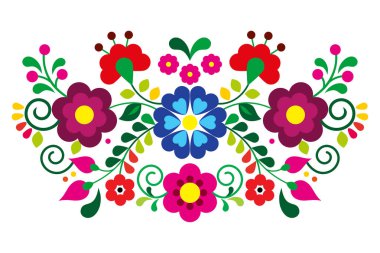 Meksika halk sanatı tarzı çiçek deseni, Meksika 'dan geleneksel nakışlardan esinlenilmiş retro tasarım. 