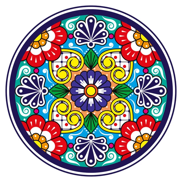Meksykańska Talavera Ceramiki Lub Stylu Wektor Wzór Płyty Okrągłe Dekoracyjne Grafika Wektorowa