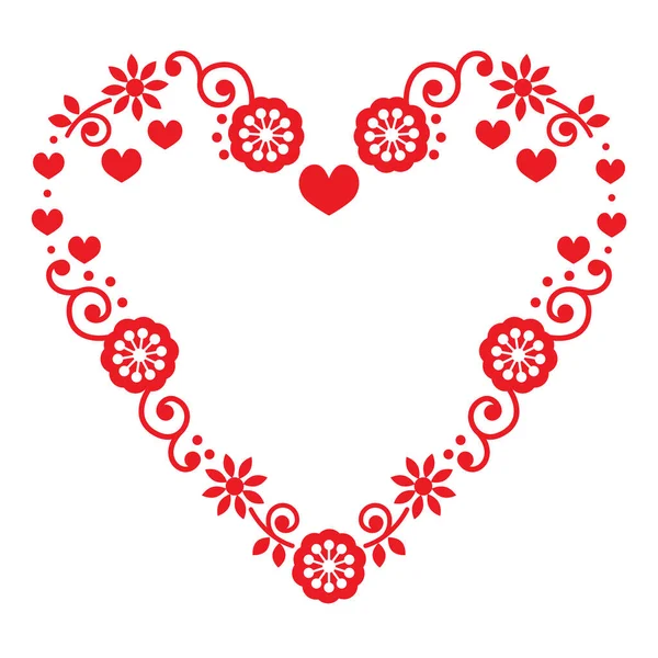 Scandinavian Folk Heart Frame Border Vector Pattern Flowers Valentine Day Stock Illustration