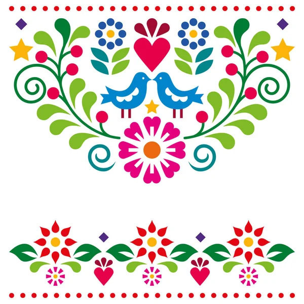 Векторная Открытка Стиле Мексиканского Народного Искусства Дизайн Приглашения Свадьбу Цветами Стоковая Иллюстрация