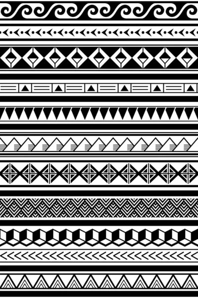 Hawaian Tribal Seamless Vector Pattern Long Textile Fabric Print Black Vector Graphics