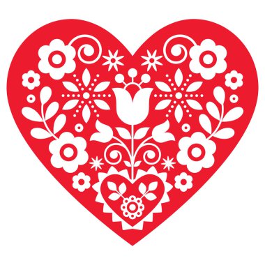 Sevgililer Günü için mükemmel çiçekli Polonyalı şirin halk müziği kalp tasarımı. Ya da düğün davetiyesi.