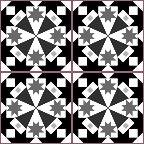 Lisbon Style Azulejo Tile Seamless Vector Black Gray Pattern Elegant Stock Vector
