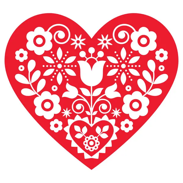Diseño Corazón Vector Arte Popular Floral Lindo Polaco Con Flores Gráficos vectoriales