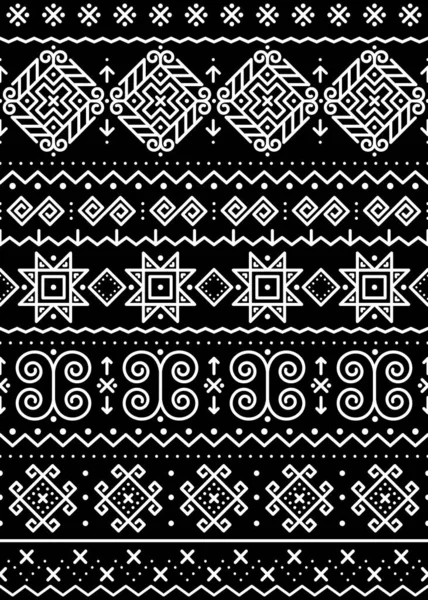 Slovakiska Stamfolk Konst Vektor Sömlös Långa Horisontella Geometriska Mönster Vitt Stockillustration