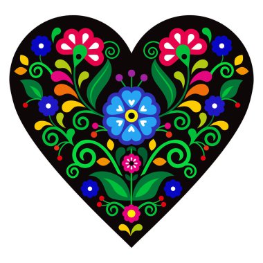 Çiçekli Meksika vektör kalp tasarımı. Halk sanatı tebrik kartı ya da düğün davetiyesi için mükemmel. Yapay zeka içermeyen
