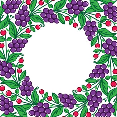 Kutlama kartı çiçek üzümlü çerçeve tasarımı metin için boş alan - Polonya halk sanatı Zalipie 'den 