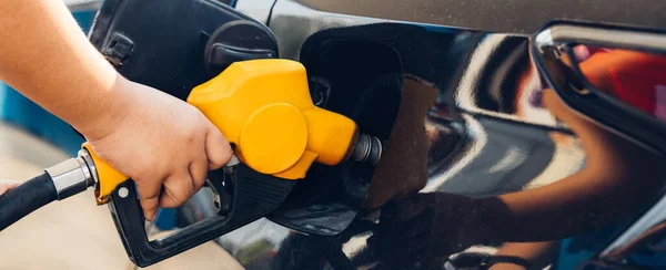 Man Refill Filling Oil Gas Fuel Station Gas Station Refueling — Stock Photo, Image
