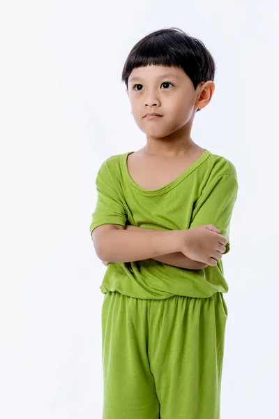 Retrato Menino Asiático Bonito Rapazinho Isolado Fundo Branco Garoto Divertido — Fotografia de Stock