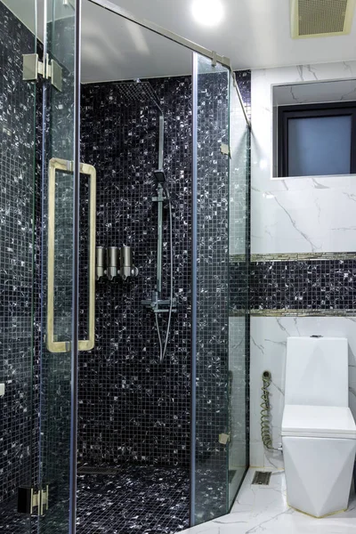 Shower Bathroom Bathroom Interior Luxury Fully Tiled Shower Rain Head — Foto Stock
