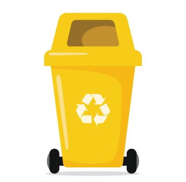 Geri dönüşüm sembollü renk geri dönüşüm kutusu. Kutu Victor, beyaz arka planda izole edilmiş renkli geri dönüşüm kutusu. Farklı tipte çöp simgeleri. Atık ayırma