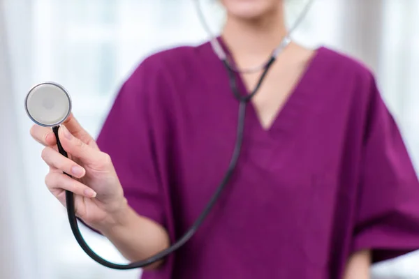 Portrait Woman Healthcare Worker Woman Pharmacist Stethoscope Her Job Nursing — Stock Photo, Image
