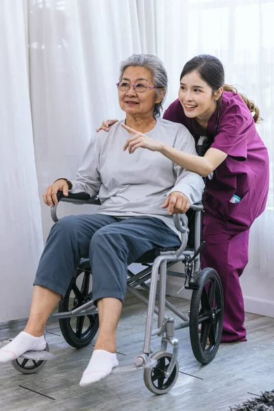 Caregiver Nurse Take Care Senior Patient Walking Park Nurse Helping — Stock Photo, Image