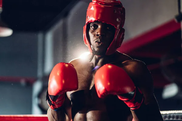 Boxeador Preparándose Para Entrenamiento Club Boxeo Boxeador Seguro Pie Pose —  Fotos de Stock
