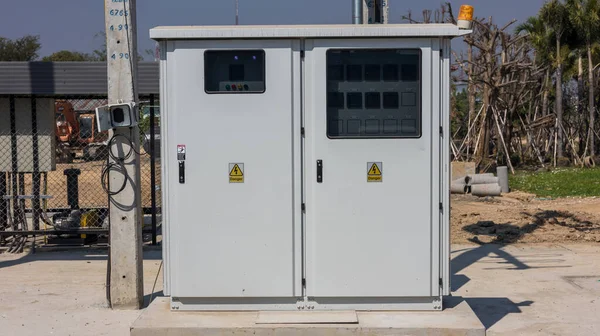 Electrical switchgear, Industrial electrical switch panel at substation. Transformer cabinet, Outdoor electric control box. Power supply boards .Machinery control cabinets unit