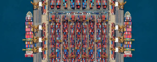 Industriële Import Export Haven Voor Bereiden Containers Laden Luchtfoto Top — Stockfoto
