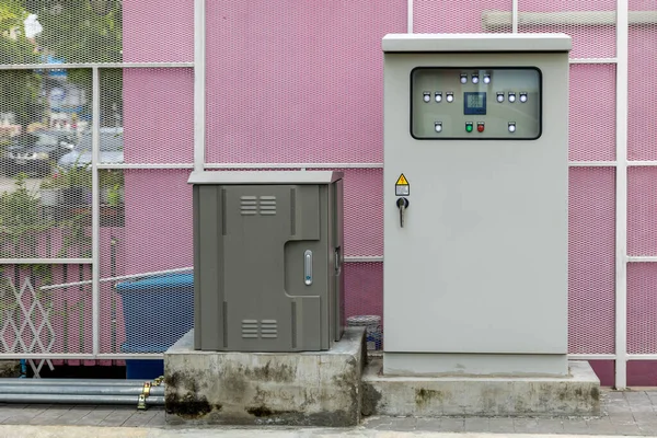 Electrical switchgear, Industrial electrical switch panel at substation. Transformer cabinet, Outdoor electric control box. Power supply boards .Machinery control cabinets unit