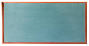 Empty green chalkboard texture hang on the white wall. double frame from green board and white background. image for background, wallpaper and copy space. bill board wood frame for add text.