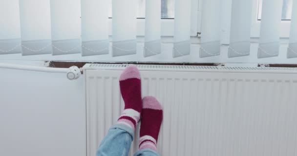 Warming Your Feet Hot Radiator Cold Weather You Need Keep — Stock Video