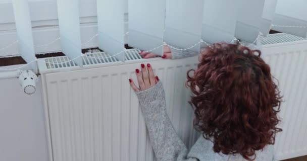 Beginning Heating Season Apartment Blocks Poorly Working Central Heating Girl — Stock Video